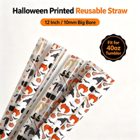 Pailles en plastique écologiques réutilisables en PP, certifiées, imprimées pour Halloween, à grand diamètre de 10 mm (12 pouces), pour gobelets de 40 oz et usage festif