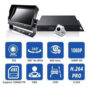 360 °   Caméra de recul panoramique 360° HD pour bus et camion, écran 7 pouces, 4 canaux, détection d'angle mort assistée, DC9-36V, IP67 - Product Image 3