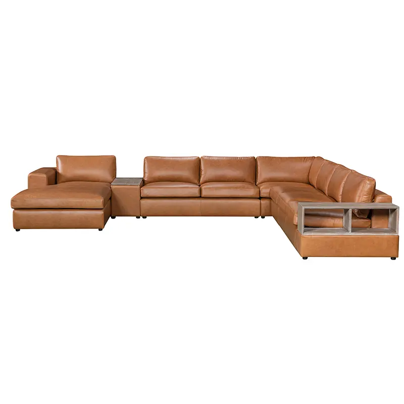 CY 2023 cheap living room furniture sofas sectionals L shape leather sofa set with customize material function table