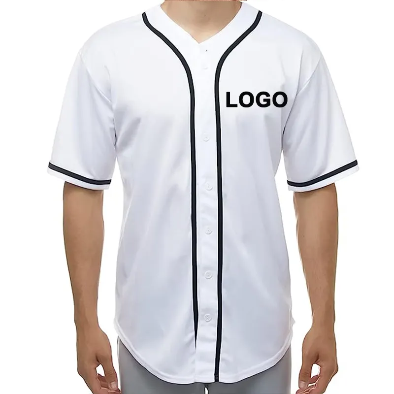 Polos Logo kustom kancing bawah 100% poliester pria lengan pendek kaus bisbol