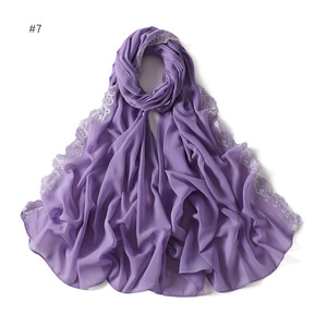 Hijabs de gasa lisos de encaje con bordado diadema musulmana pañuelo para la cabeza femenina cubierta de cabeza islámica envoltura para mujeres turbantes modestos - Product Image 6