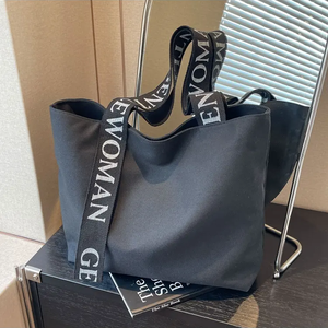 <span class=keywords><strong>Borsa</strong></span> Shopper Grande Capacità in Tela di Cotone Avorio <span class=keywords><strong>Beige</strong></span> Nera da Donna <span class=keywords><strong>con</strong></span> Manici e Logo Stampato, Ideale come Regalo - Product Image 3
