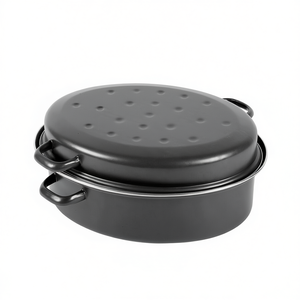 Oval Goose Roaster 4.5 L 34 Cm Enamelled Black Matte Roasting <b>Pan</b> - Product Image 2