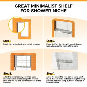 Étagère de rangement pour <span class=keywords><strong>douche</strong></span>, niche adaptée aux panneaux préfabriqués <span class=keywords><strong>Schluter</strong></span> Kerdi Board SN/-SNLT, finition brossée, acier inoxydable 304 - Product Image 6
