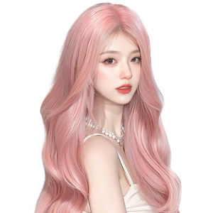 Peluca Larga Rizada Rosa de Marca Nacional, Estilo Sin Pegamento, Cobertura Completa con Flequillo Lateral, Cabello de Fibra Resistente al Calor - Product Image 2