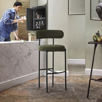 Tabouret de bar haut de style moderne, élégant, en tissu avec dossier haut, pieds en métal, vente en gros pour la maison, le bar, le centre commercial, la cuisine