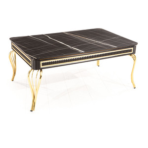 Mesa de Centro de Mármol Sintético, Mueble Moderno Decorativo para Sala de Estar, Estilo Antiguo con Patas Doradas - Product Image 2