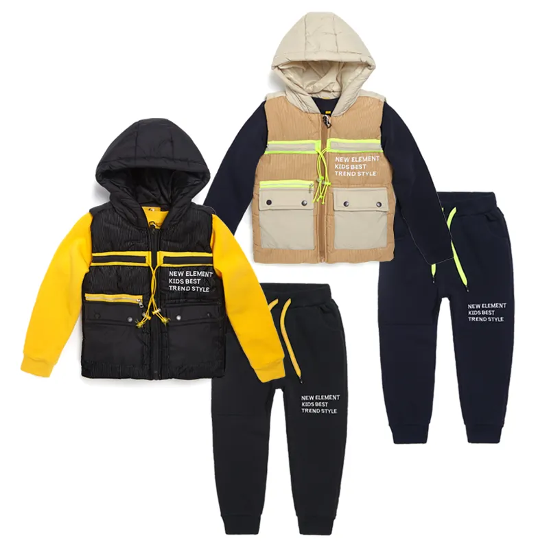 Boutique Children Clothes Winter Thick Warm Kids Clothing Sets 3 Piece Vest Sweatshirt Hoodies Sets Custom Boys Clothing Sets