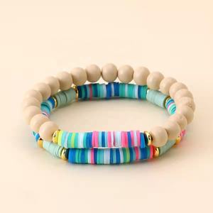 Pulsera con cuentas de madera para mujer, brazalete con <span class=keywords><strong>letras</strong></span> bohemias personalizadas - Product Image 4