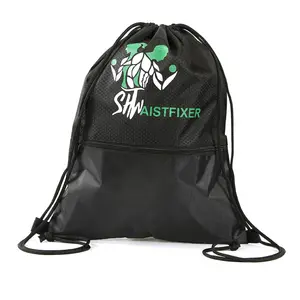Waterproof High Quality Custom 420D Polyester Nylon front zipper pocket Drawstring Backpack Gym Bags String back pack