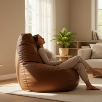 Housse de pouf-lit inclinable fonctionnelle à dossier haut en similicuir pour mobilier de jardin et de maison, pour remplissage DIY avec rangement