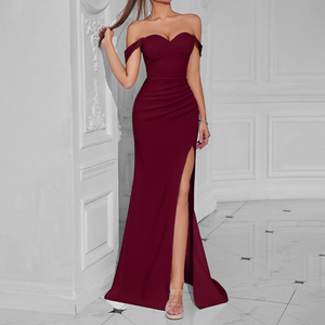 slim fit dress slacks Slim Burgundy Shimmery Open Back Formal Prom Evening Dress EN5408 Size 14 / Burgundy