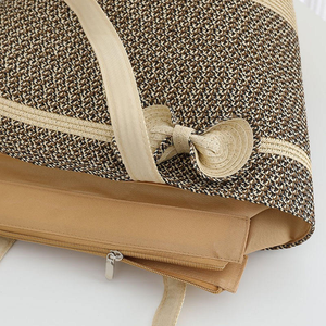 Ensemble sac fourre-tout tissé avec logo personnalisé et chapeau de soleil multifonctionnel, sac à main tissé pliable, chapeau de paille à large bord pour la protection solaire - Product Image 4