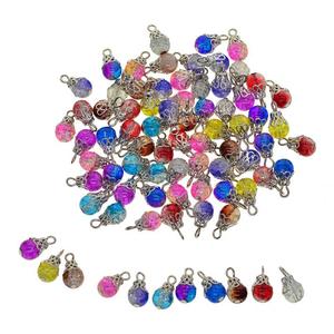 50x ciondoli di perle di vetro Crackle ciondoli di gemme floreali perline e assortimenti di perline per gioielli fai da te - Product Image 2