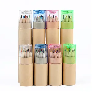 Factory Custom Wood 12 24 36 Colors Pencils Set Eco Friendly Kraft Paper Tube Pack Kids Colored Pencil