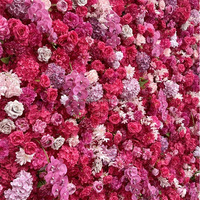 Panel latar belakang bunga dinding 3D buatan dari kain sutra warna pink mawar NINI, untuk dekorasi pernikahan dan acara pesta.