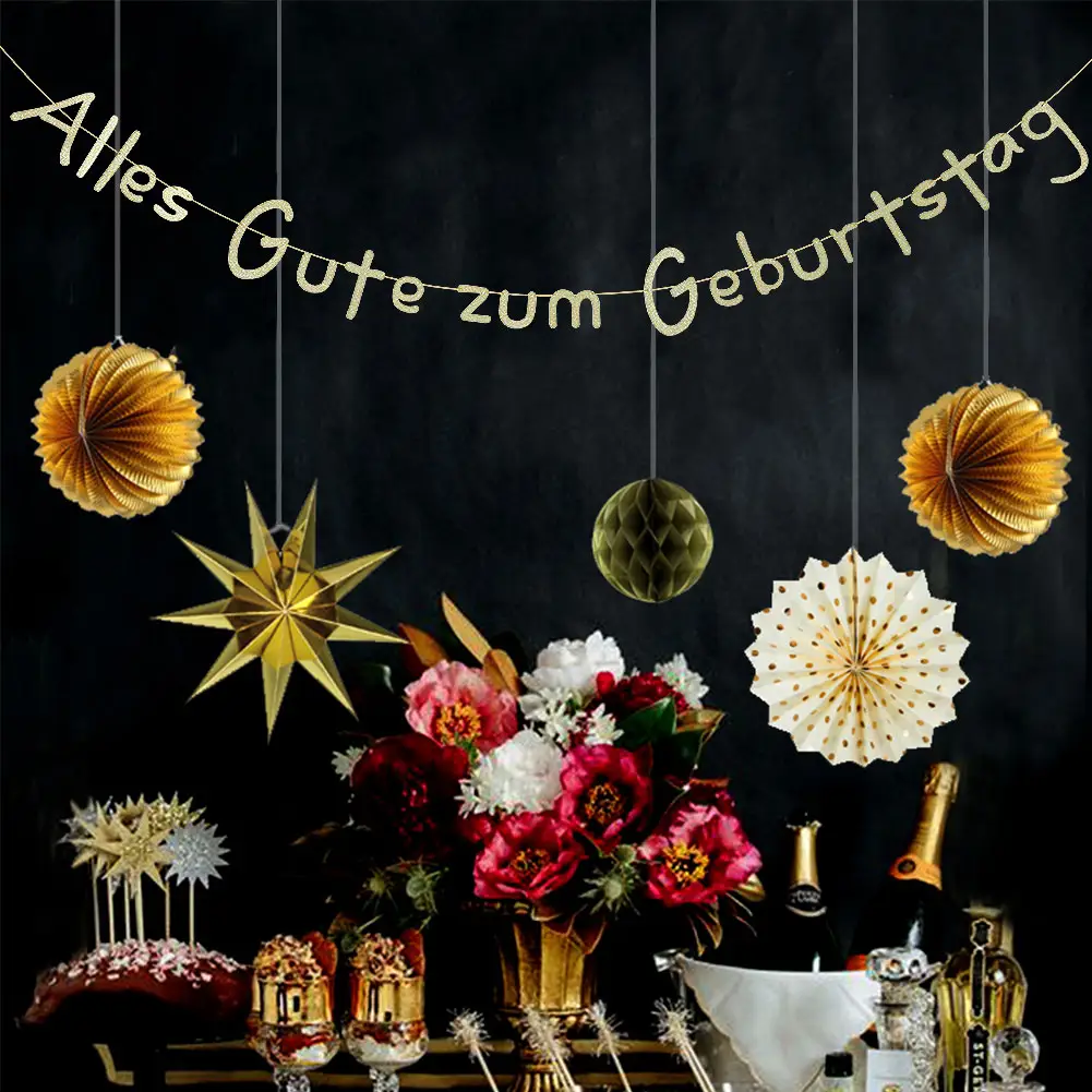 Hot Selling Golden German Deutsch Happy Birthday Paper Banner for Birthday Party Decoration
