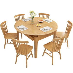 Solid Wood <b>Dining</b> <b>Table</b> And Chair <b>Set</b> 6 Piece Extendable <b>For</b> Small Apartments Living Room - Product Image 4