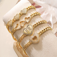 Bracelet élégant en alliage plaqué or 18 carats avec zircon en forme de cœur pour femme - Collection classique tendance