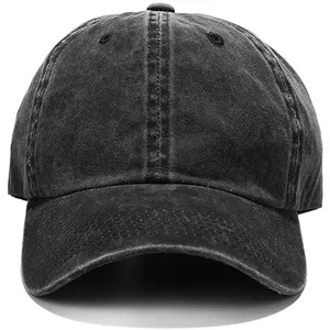 Großhandel Unisex Solid Black Farbe Lank Baumwolle Hut 6 Panel Dad Hut Direkter Hersteller Vintage Washed Cap Hut