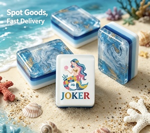 Jeu de Mahjong Personnalisé de Luxe Moderne Thème Océan Américain, Tuiles en Acrylique Faites à la Main Motif Sirène et Créatures Marines, Durable et Portable - Product Image 4