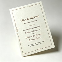 Carte d'invitation de mariage classique européenne gaufrée et imprimée numériquement, carte formelle pour invités de cérémonie et de banquet, taille personnalisée