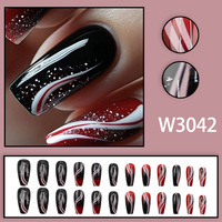 Faux ongles à presser noirs mi-longs motif ciel étoilé en acrylique style français forme carrée prêts à poser 24 pièces