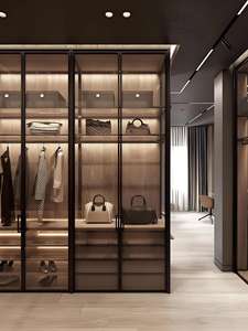 Armario de Acero Inoxidable de Lujo de Alta Gama, Diseño Moderno, Puerta de Vidrio, Armario Vestidor de Madera con Luz LED - Product Image 5