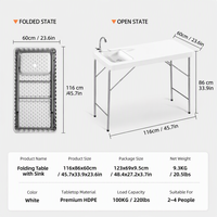 Évier de camping en PEHD moulé par soufflage, durable, portable, pliable, avec drainage, direct usine, pour pique-nique, jardin, patio, maison, cuisine