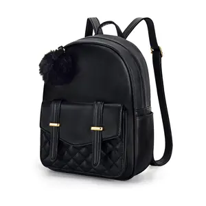 Custom Logo Girls Fashion Backpack Mini Backpack Purse for Women Teenage Girls Purses PU Leather Pompom Backpack Shoulder Bag