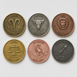 Pièce de monnaie personnalisée sur mesure avec signe du <span class=keywords><strong>zodiaque</strong></span>, design personnalisé, constellation, astrologie, souvenir en métal, cadeau - Product Image 1