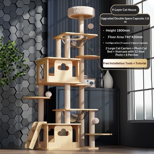 <strong>Cat</strong> <strong>Climbing</strong> <strong>Frame</strong> <strong>Cat</strong> Nest Tree Integrated Sisal Column Jumping Table Grab Board Space Capsule Solid Wood Simple Style Carton - Product Image 4