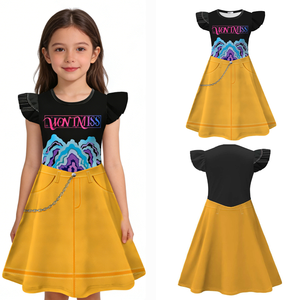 Vestito Gonna di Halloween per Bambine da Cacciatrice di Streghe con Maniche a Volant, Costumi per Bambini 100% Poliestere Stampa Digitale - Product Image 3