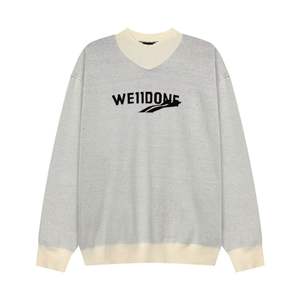 Autumn and winter letter round neck sweater loose plus size slimming knit sweater lazy style top thickened WE11DONE hem missing - Product Image 2