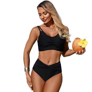 Women Two Piece <b>Bikini</b> Swimwear Solid Color Twist Crossed Halter Sports Swim Suit For Beach Water Activities - Product Image 5