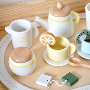 Service à thé en bois de style coréen pour enfants, jeu d'imitation, ensemble de thé et de desserts simulés, jouet de <span class=keywords><strong>cuisine</strong></span> - Product Image 5