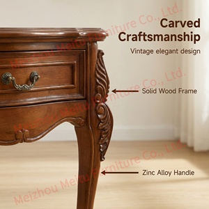 Mesa auxiliar de madera maciza con cajón, 23.6 pulgadas, borde ondulado, esquinas redondeadas, tablero de parquet, asa tallada, mesa auxiliar tradicional <span class=keywords><strong>para</strong></span> sala de estar - Product Image 2