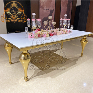 Meubles rectangulaires de mariage au design <span class=keywords><strong>simple</strong></span> Table à manger stable en métal doré pour événement 10 places et chaise - Product Image 2