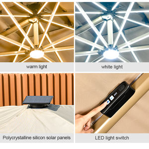 <span class=keywords><strong>Parasol</strong></span> de patio de grande taille à bras articulé, robuste, pour extérieur, avec ventilateur solaire à LED, en aluminium, protection solaire - Product Image 4