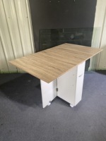 Mesa de comedor plegable con estante de almacenamiento y un cajón, una puerta, mesa de cocina móvil, mesa versátil extensible, ahorro de espacio