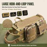 Harnais tactique pour chien avec 3 sacs MOLLE, harnais pour chien robuste, matériau en nylon 6000D, sangle réglable