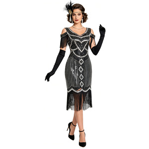 Robe de cocktail L Great Gatsby, style années 1920, avec paillettes, franges et perles, robe de soirée formelle, robe de bal, robe de scène, robe de danse, robe de fête, taille plus - Product Image 3