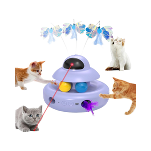 बैंगनी क्लासिक पर्यावरण के अनुकूल प्लास्टिक 4-इन-1 इंटरैक्टिव बिल्ली खिलौना इलेक्ट्रिक फ्लाइंग तितली रिचार्जेबल स्वचालित चलती घात - Product Image 1