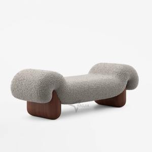 Taburete de tela creativo con base de madera maciza, cómodo banco para cambiar zapatos, banco de arte para dormitorio, pie de cama o guardarropa - Product Image 1