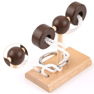 Juego de ingenio de madera Luban Lock con cuerda para enhebrar, juguete de lógica DIY para ensamblar, con certificación CPC CE EN71 - Product Image 4