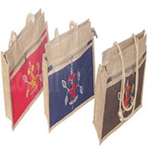 Sac de courses en jute Lowellcraft avec broderie, grande taille, fermeture à cordon, modèle promotionnel écologique tendance JDB03775 - Product Image 1