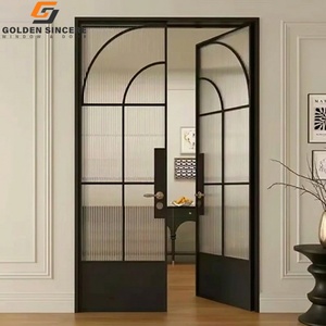 Porte intérieure en verre arqué en aluminium GS avec motif en grille, verre trempé pour séparateur de salon et salle à manger - Product Image 1