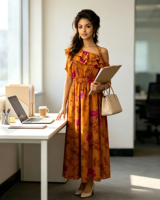 Robe plissée rétro imprimée à une épaule, taille haute élastique, coupe évasée, longueur midi, élégante et sans manches – Meilleure vente