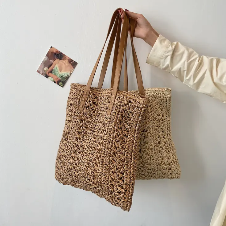 Лидер продаж 2021, Женская Большая Плетеная соломенная сумка-тоут, большая пляжная плетеная сумка ручной работы через плечо, сумка