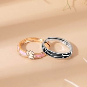 Anillos De Pareja Platinum Plated Thorn and Rose <b>Couple</b> <b>Ring</b> Adjustable Open <b>Couple</b> <b>Rings</b> for Wedding <b>Ring</b> Jewelry - Product Image 4